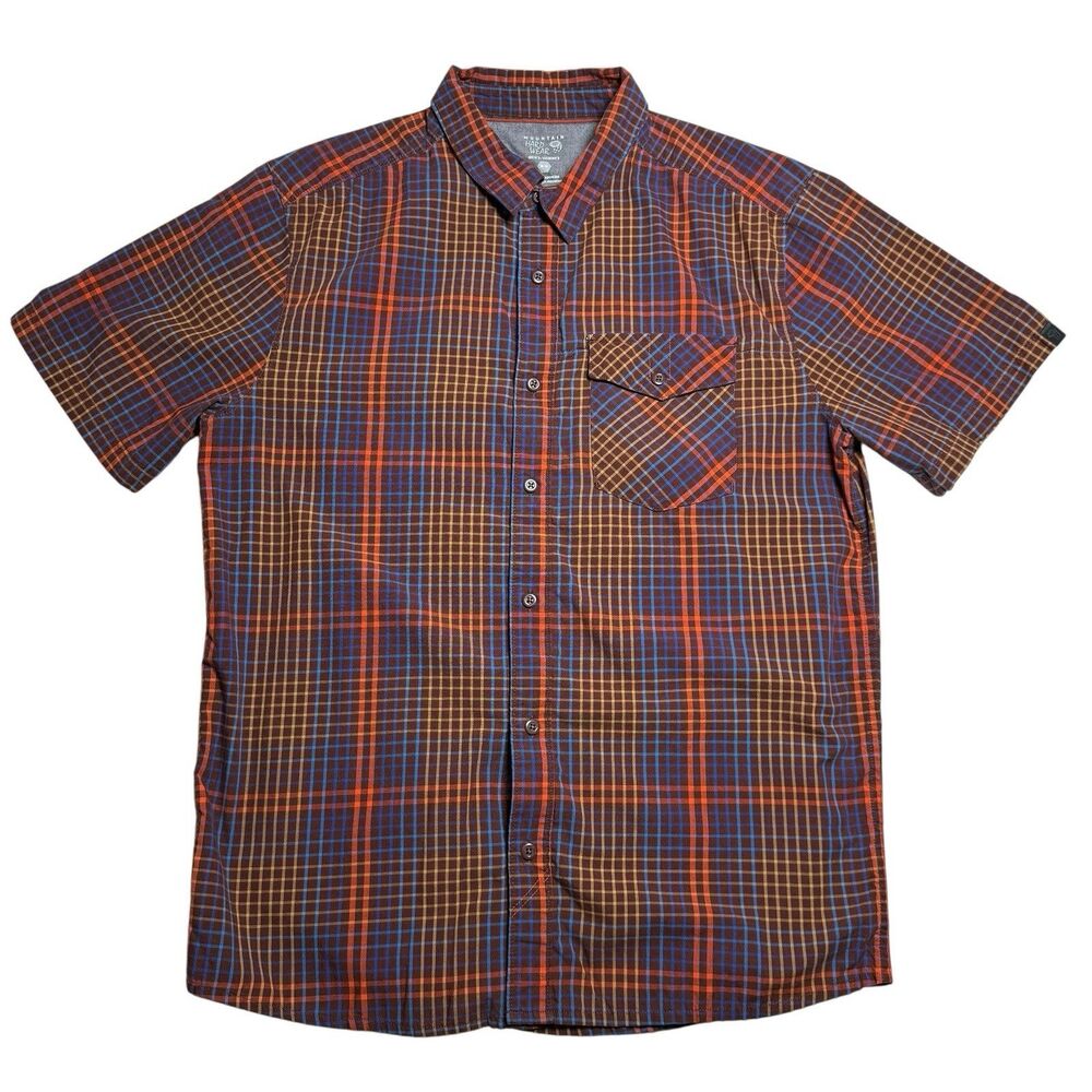 Mountain Hardwear Mens Plaid Short Sleeve Button Up Shirt Size M Brown Orange